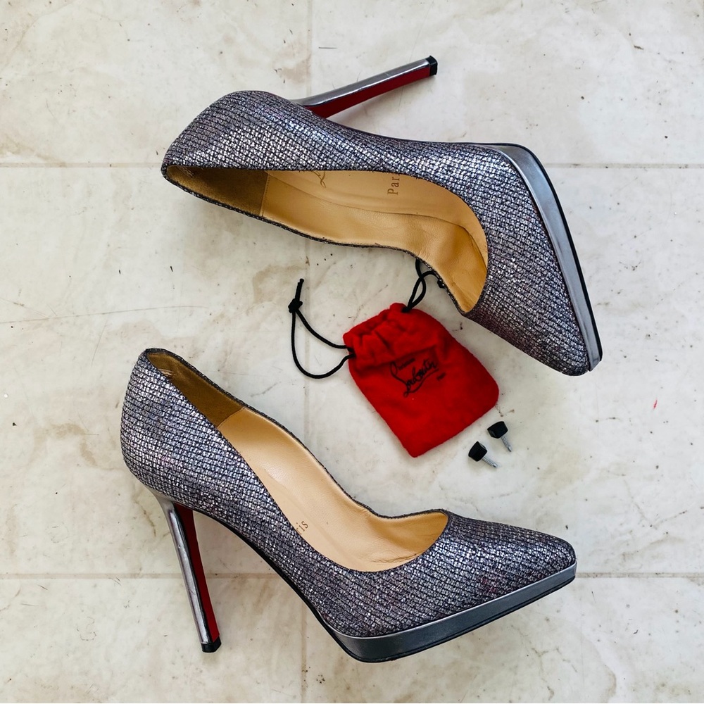Christian Louboutin Lady Glitter Filo 120 Silver Metallic Pumps Heels Size 6